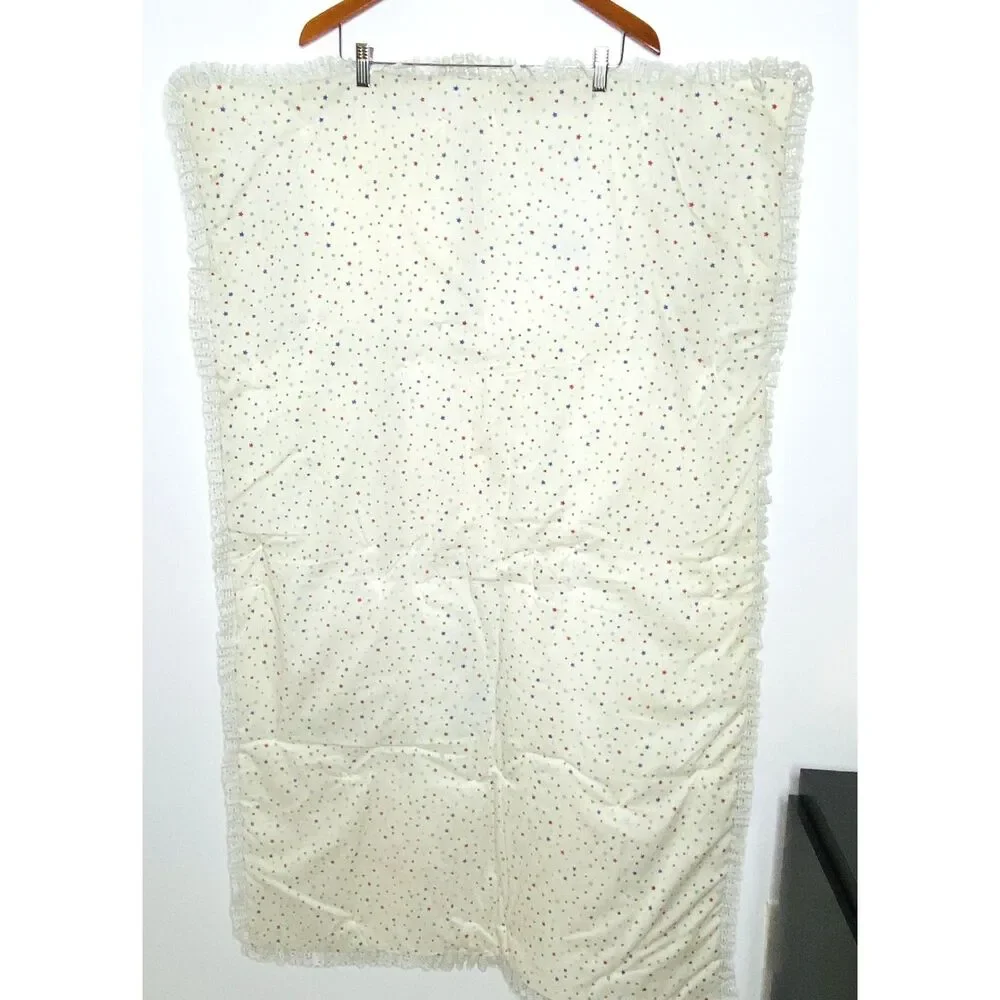 VTG Handmade Off White Care Bear Lace Quilt Blanket Double Sided Kids 29
